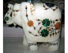 Handmade marble inlay elephant ht 5" e-511